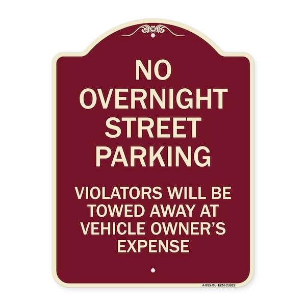 Signmission No Overnight Street Parking Violators Will Be Towed Away at Vehicle Owners Expense, BU-1824-23823 A-DES-BU-1824-23823 - main